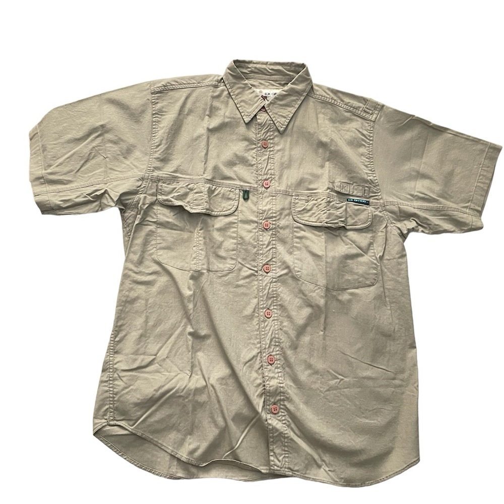 Exofficio Button Up Camp Khaki Short Sleeve Shirt Fishing Hiking Mens Sz Medium